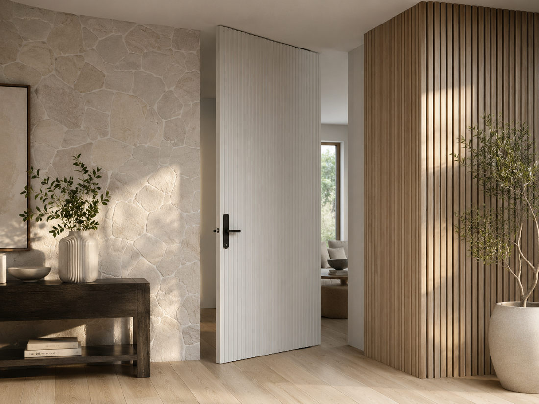 Bold & Modern Entry: Custom Timber Pivot Door Installation by AMS Doors