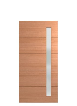 Wooden door with a metallic handle on a white background