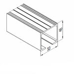 Technical line drawing of a rectangular U-profile aluminum rail with dimension annotations, including a 50 mm width and 200 mm length, on a white background.