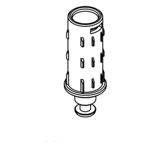 Black line drawing of a cylindrical bottom pivot component with multiple slot details, shown on a white background with the text 'No. 802 BOTTOM PIVOT' below.