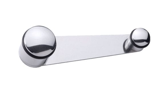 Chrome double robe hook on a white background
