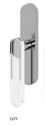 Chrome door handle on a white background