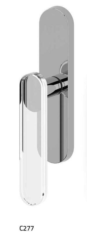 Chrome door handle on a white background