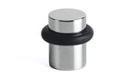 Metallic kitchen stopper with black rubber gasket on a white background