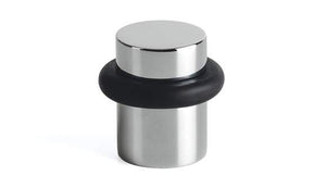 Metallic kitchen stopper with black rubber gasket on a white background