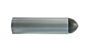 Metallic cylindrical object with a pointed end on a white background