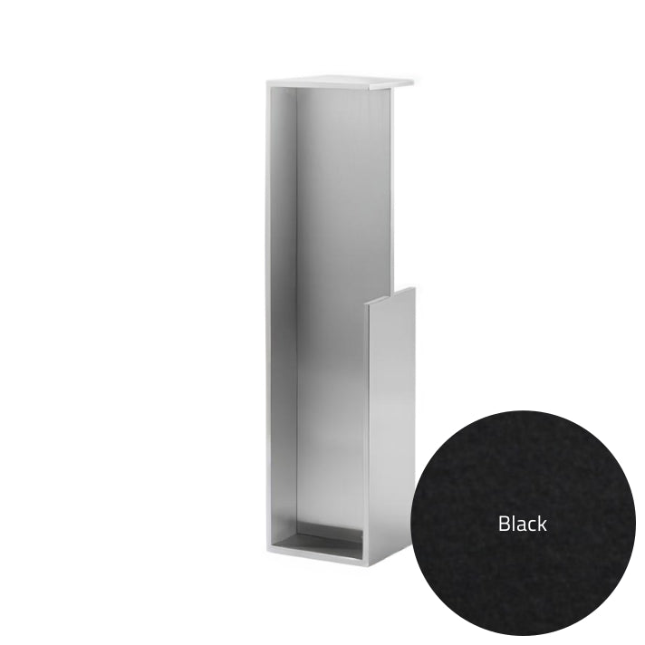 Metallic stand with a black swatch labeled 'Black' on a white background