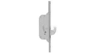 Metal door lock mechanism on a white background