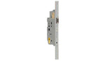 Metal door lock mechanism on a white background