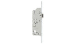 Metal door lock mechanism on a white background