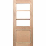 Wooden door with three glass panels on a white background