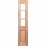 Wooden door with three glass panels on a white background