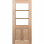 Wooden door with four glass panels on a white background