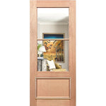 Wooden door with a reflective surface showing a room interior with a painting.