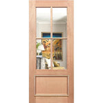 Wooden door with glass panels on a white background