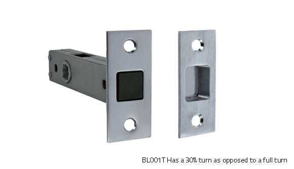 Metal door handle and lock mechanism on a white background