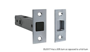 Metal door handle and lock mechanism on a white background