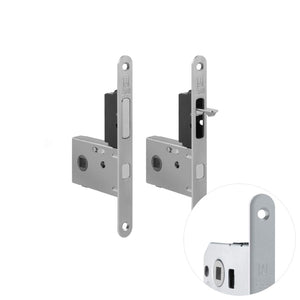 Metal door lock mechanism on a white background
