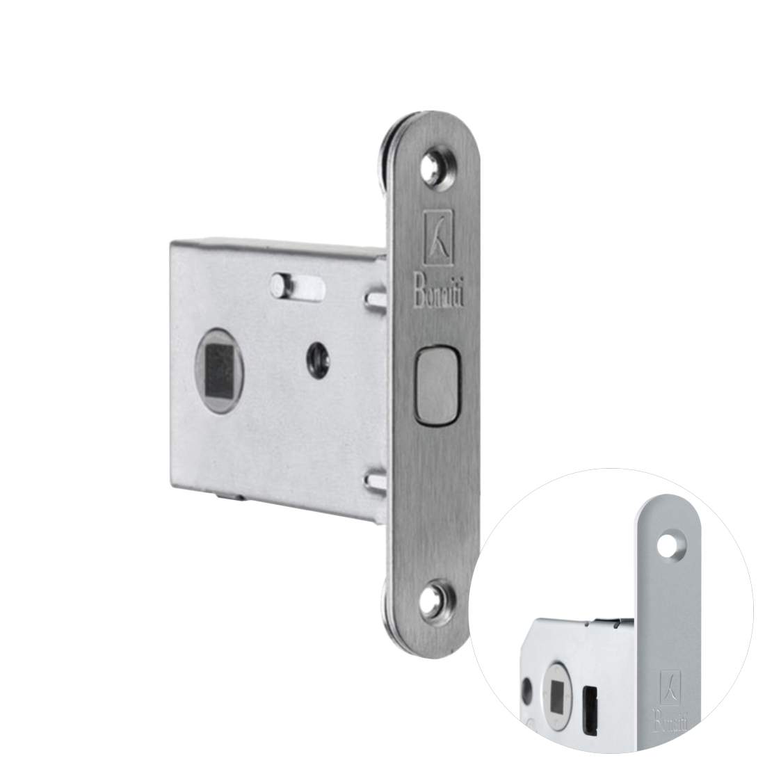 Metal door lock mechanism on a white background
