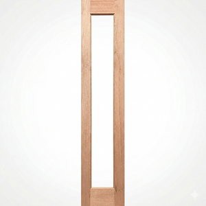 Wooden door with a clear glass panel on a white background