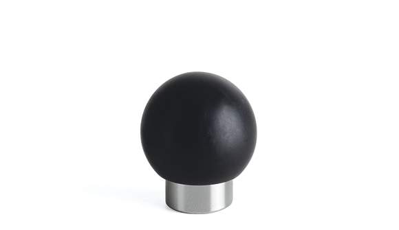 Black spherical knob on a white background