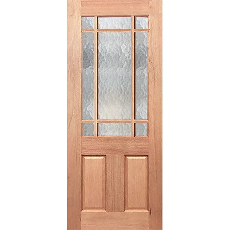 Cathedral textured panel in timber entry