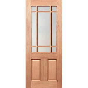 Wooden front door with privacy glass pane