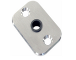 Metallic plate with two holes on a white background