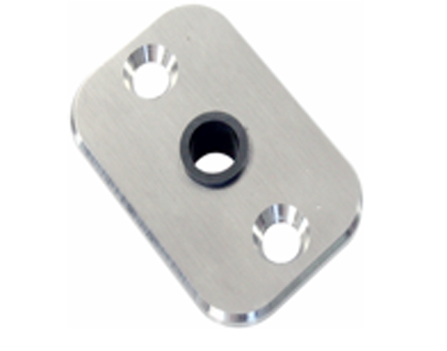 Metallic plate with two holes on a white background