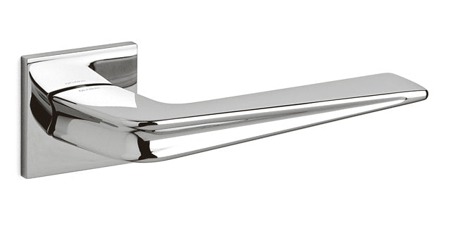 Chrome door handle on a white background