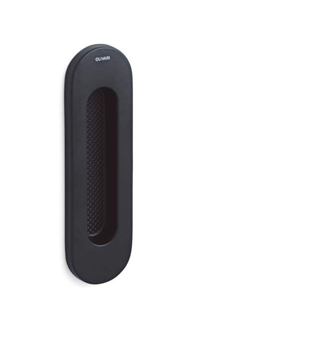 Black rectangular object with textured surface on a white background