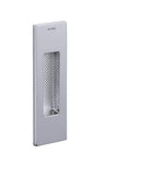 Metallic rectangular object with mesh design on a white background
