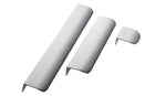 Three white cylindrical objects on a white background