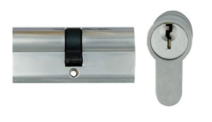 Metal door lock mechanism on a white background
