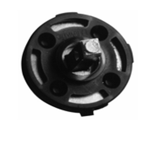Black cylindrical object with a central core on a white background