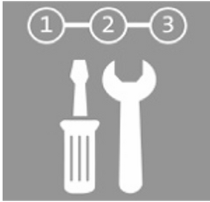 White icons of a screwdriver and wrench on a gray background