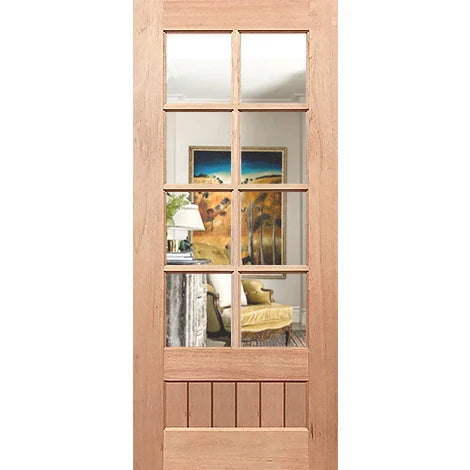Tempered door panel with structured clear layout