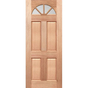 Entry door with softened translucent top window