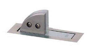 Metallic door handle on a white background