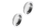 Two metallic circular objects on a white background