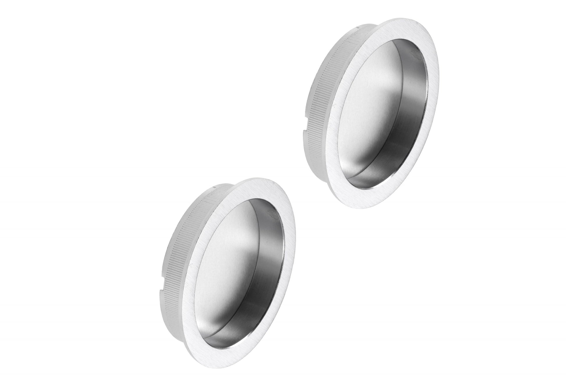Two metallic circular objects on a white background