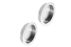 Two metallic circular objects on a white background