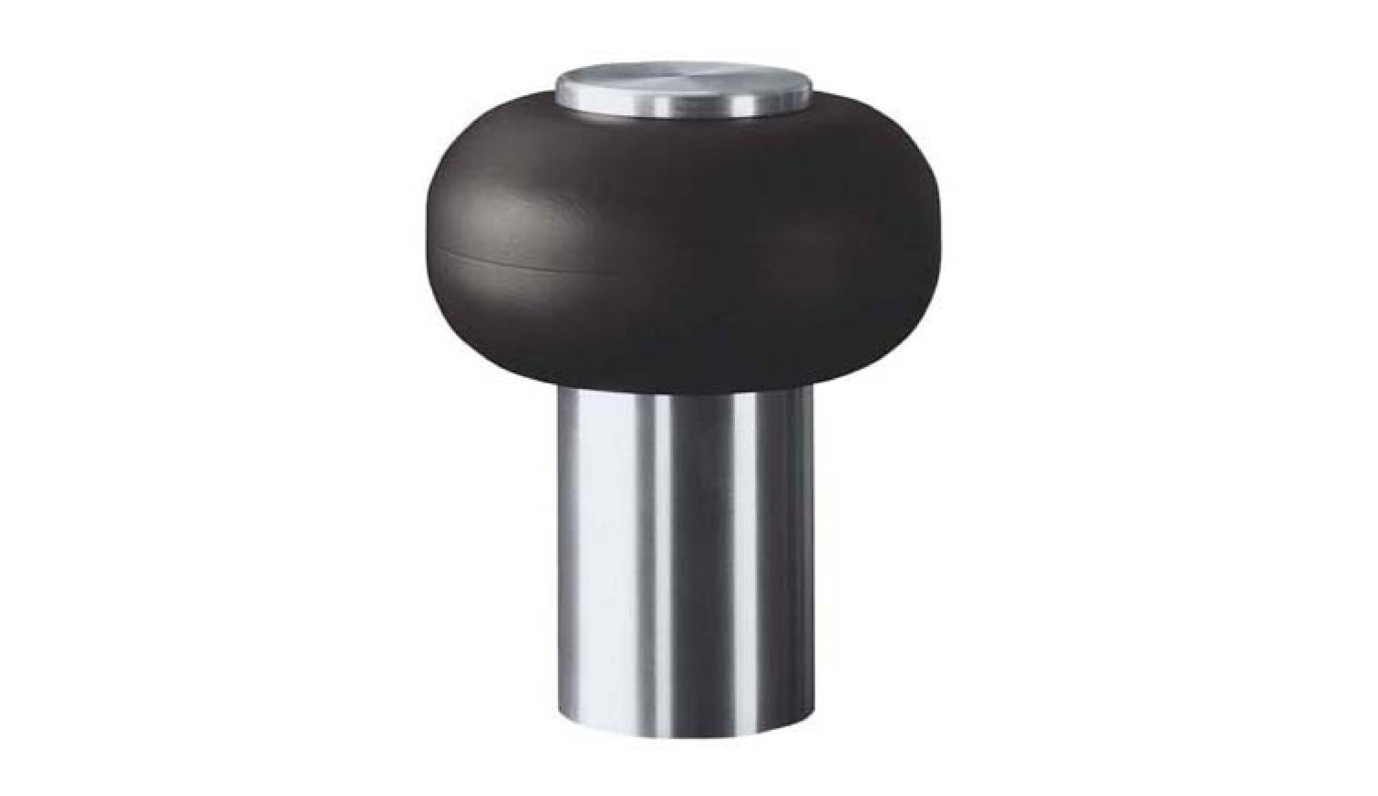 Black and silver cylindrical object on a white background