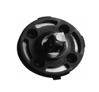 Black mechanical component on a white background