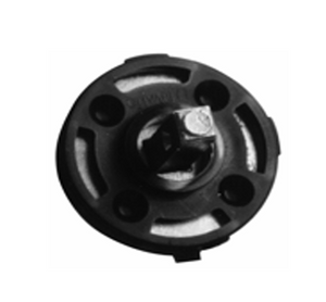 Black mechanical component on a white background