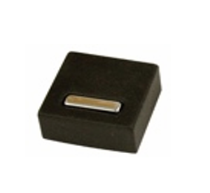 Black square box with a gold tag on a white background