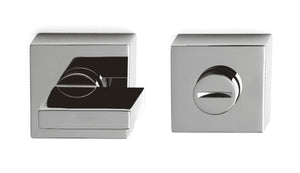 Chrome door handle and lock mechanism on a white background