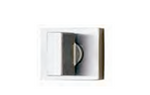 Square metallic object with a reflective surface on a white background