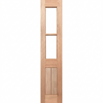 Wooden door with two vertical glass panels on a white background