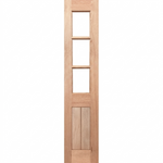 Wooden door with glass panels on a white background